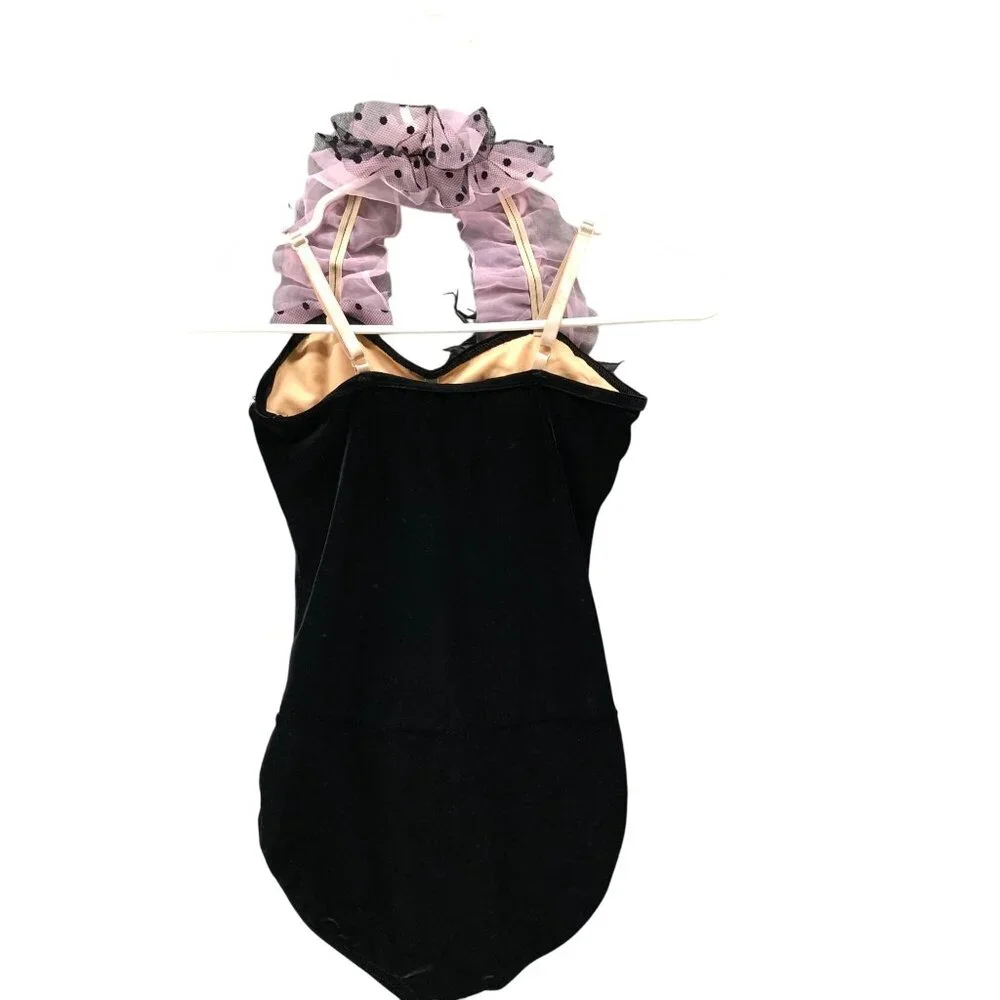 Weissman Pink and Black Ruffled Halter Dance Leotard